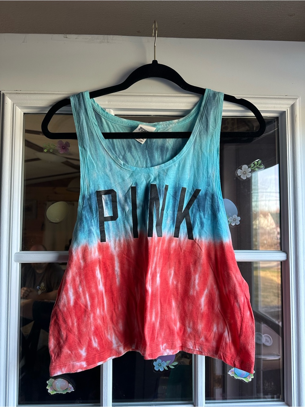 PINK Victoria's Secret Teal and Red Tie-Dye Cropped Tank